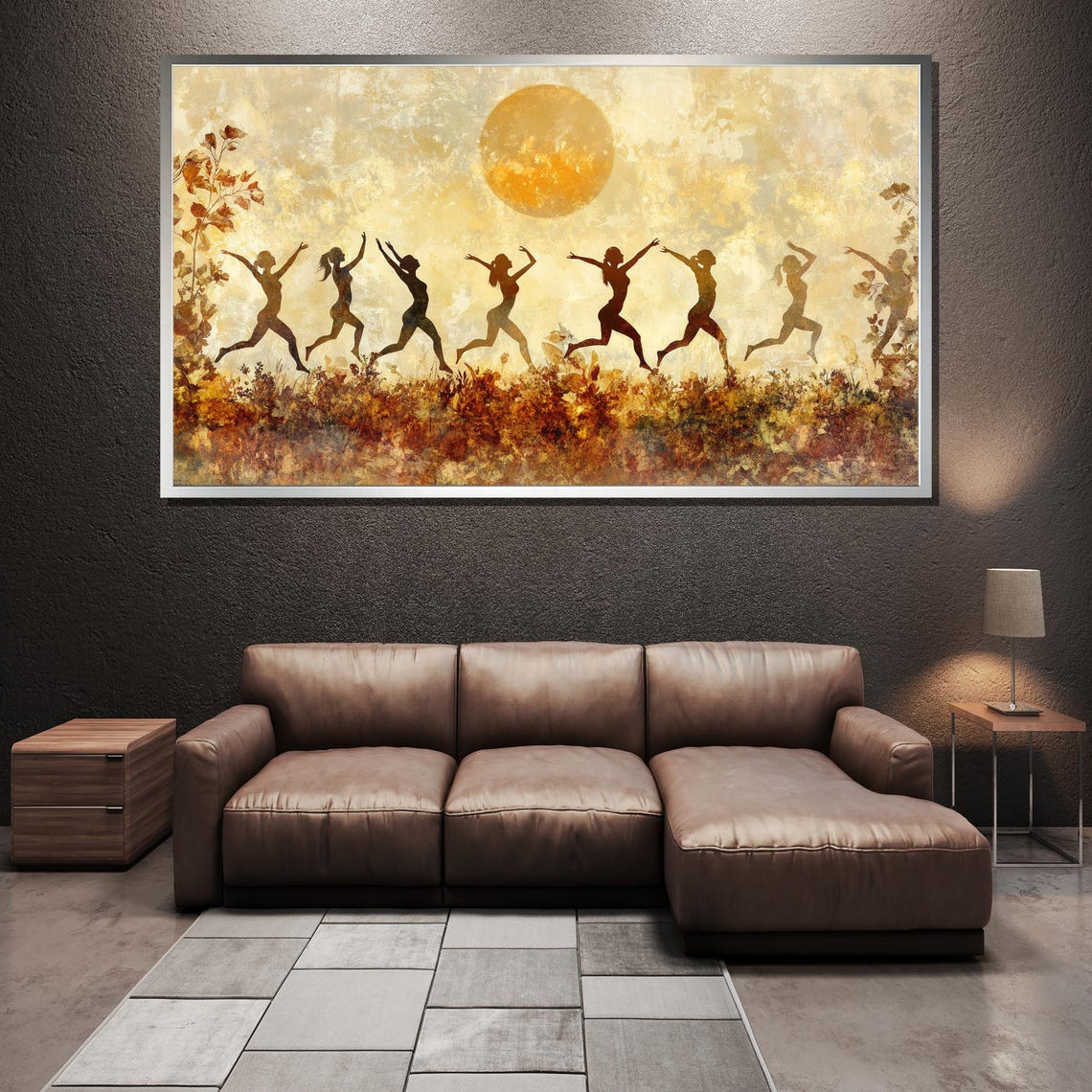 Dancing Silhouettes Painting Vibrant Wall Art Gift For Nature And Dance Lovers - Image 3
