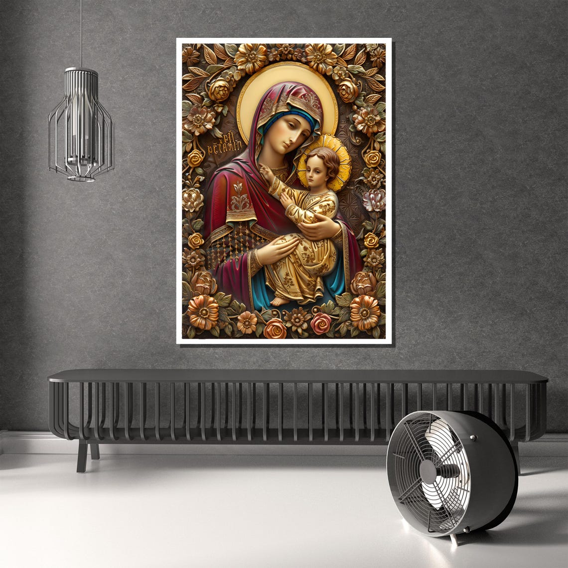 Madonna and Child Ornate Golden Floral Icon Religious Poster - Image 4