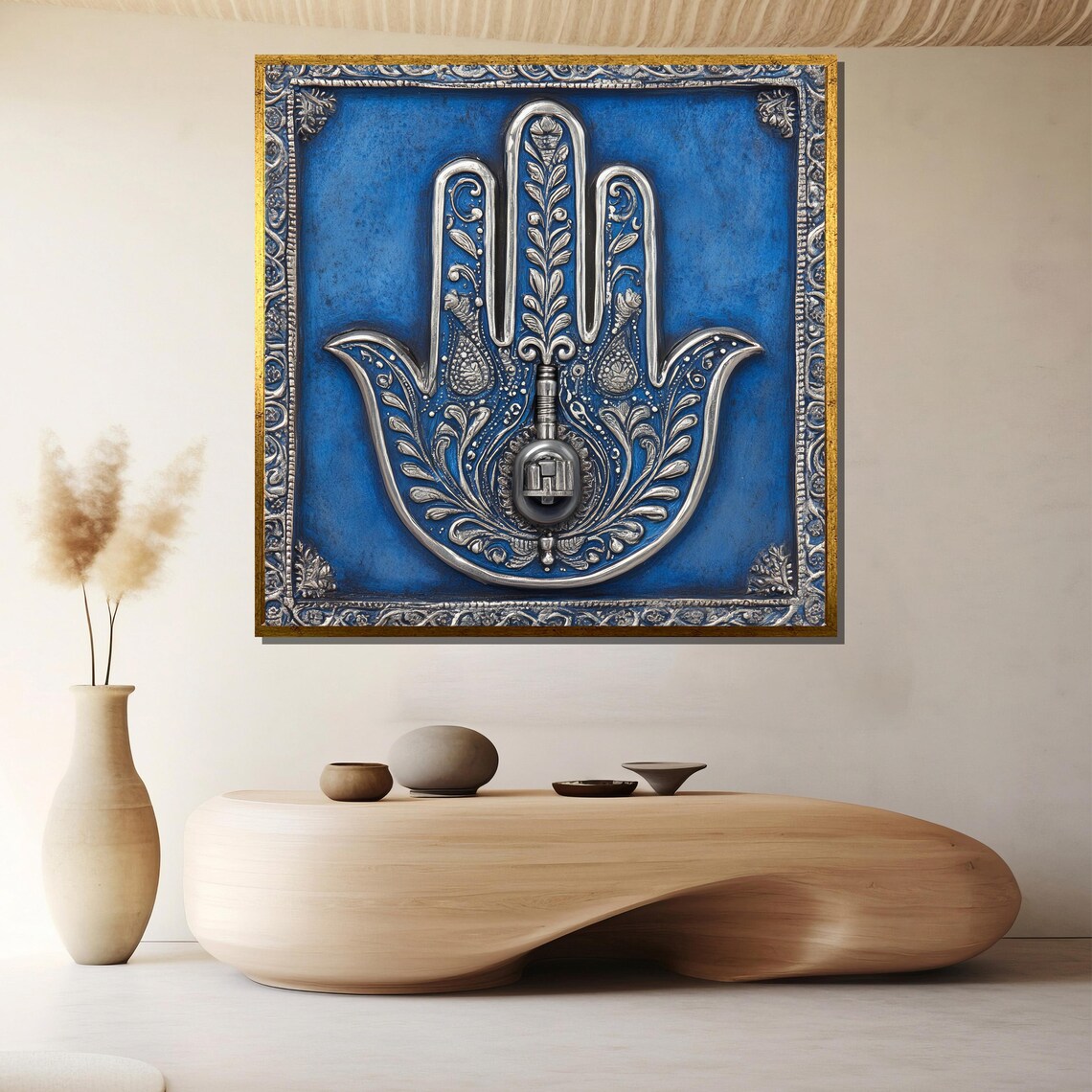 Blue Hamsa Hand of Protection Ornate Spiritual Symbol Poster
