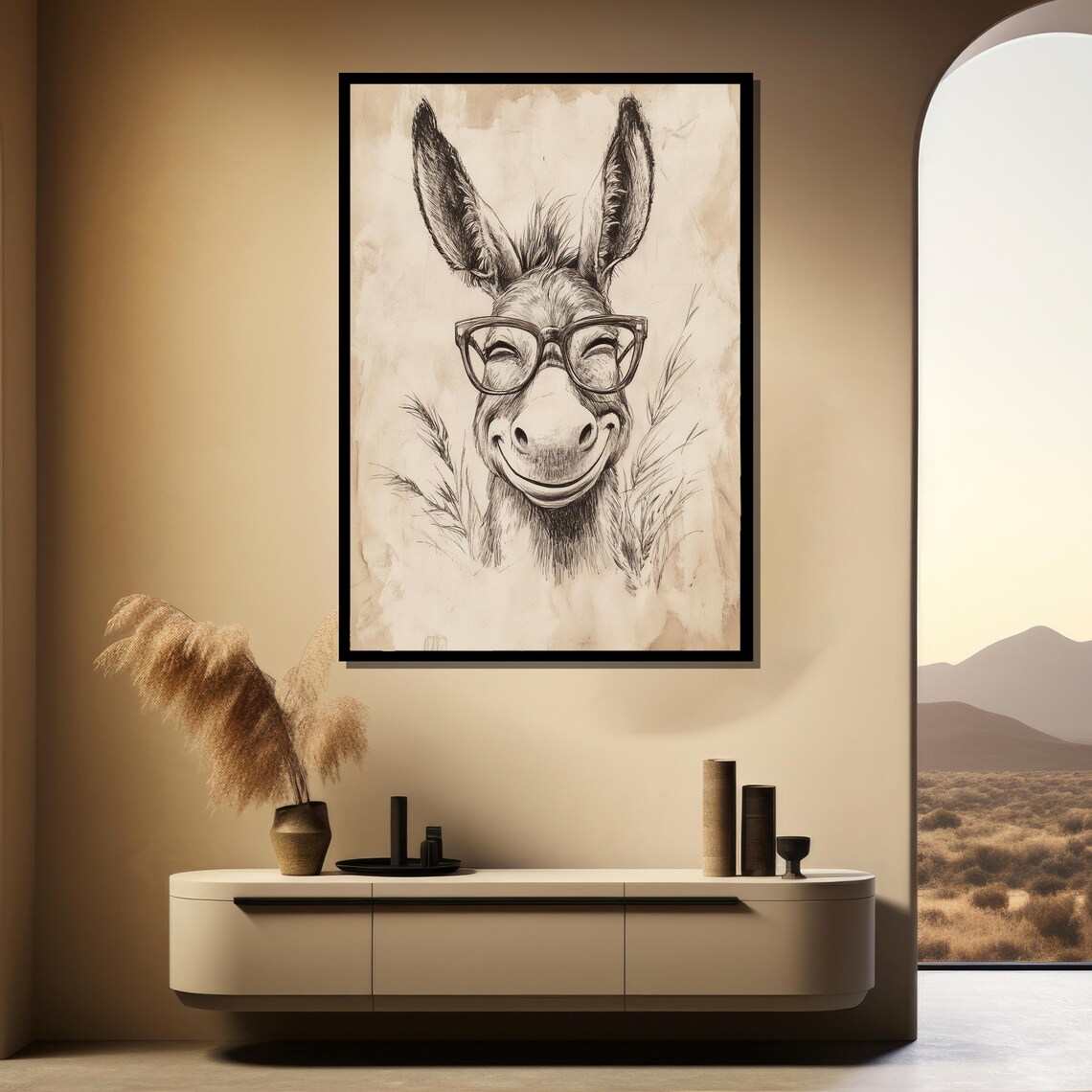 Smiling Donkey Art Funny Animal Drawing Wall Decor Gift For Farmhouse And Animal Lovers - Image 4