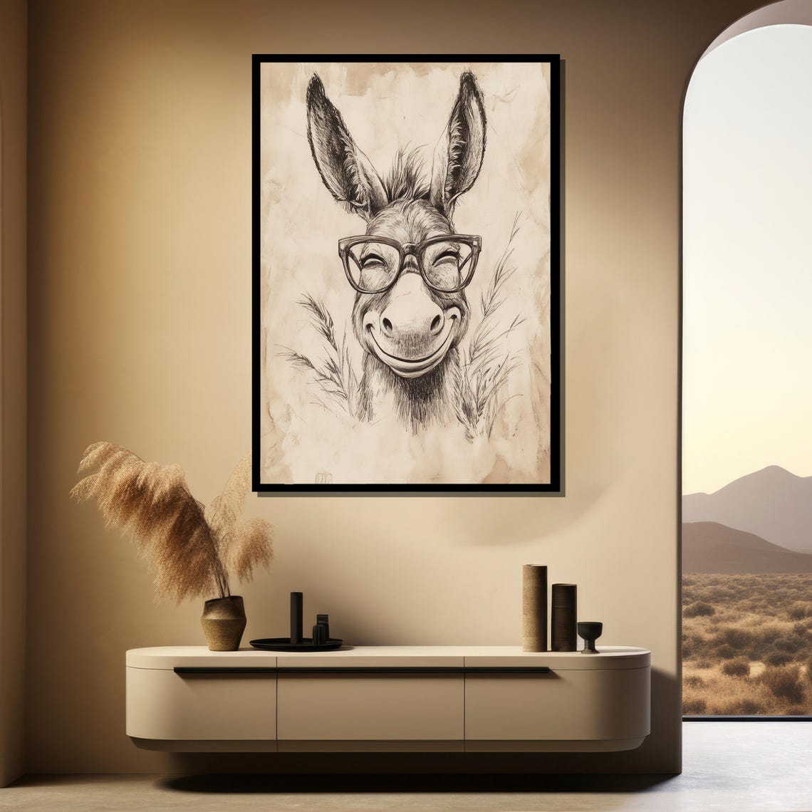 Smiling Donkey Wearing Oversized Glasses In Sketch Art Poster - Image 4