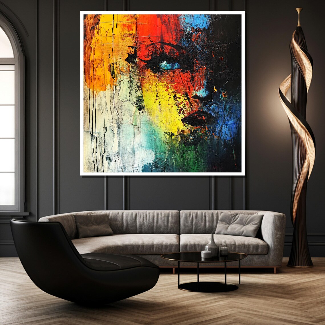 Vivid Abstract Woman Portrait Painting Bold Colorful Wall Art Luxury Home Decor Gift For Artistic Spaces - Image 2