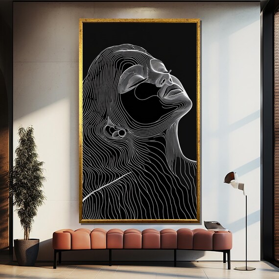 Modern Minimalist Woman Line Art Painting Black And White Wall Art Luxury Home Decor Gift For Elegant Interiors