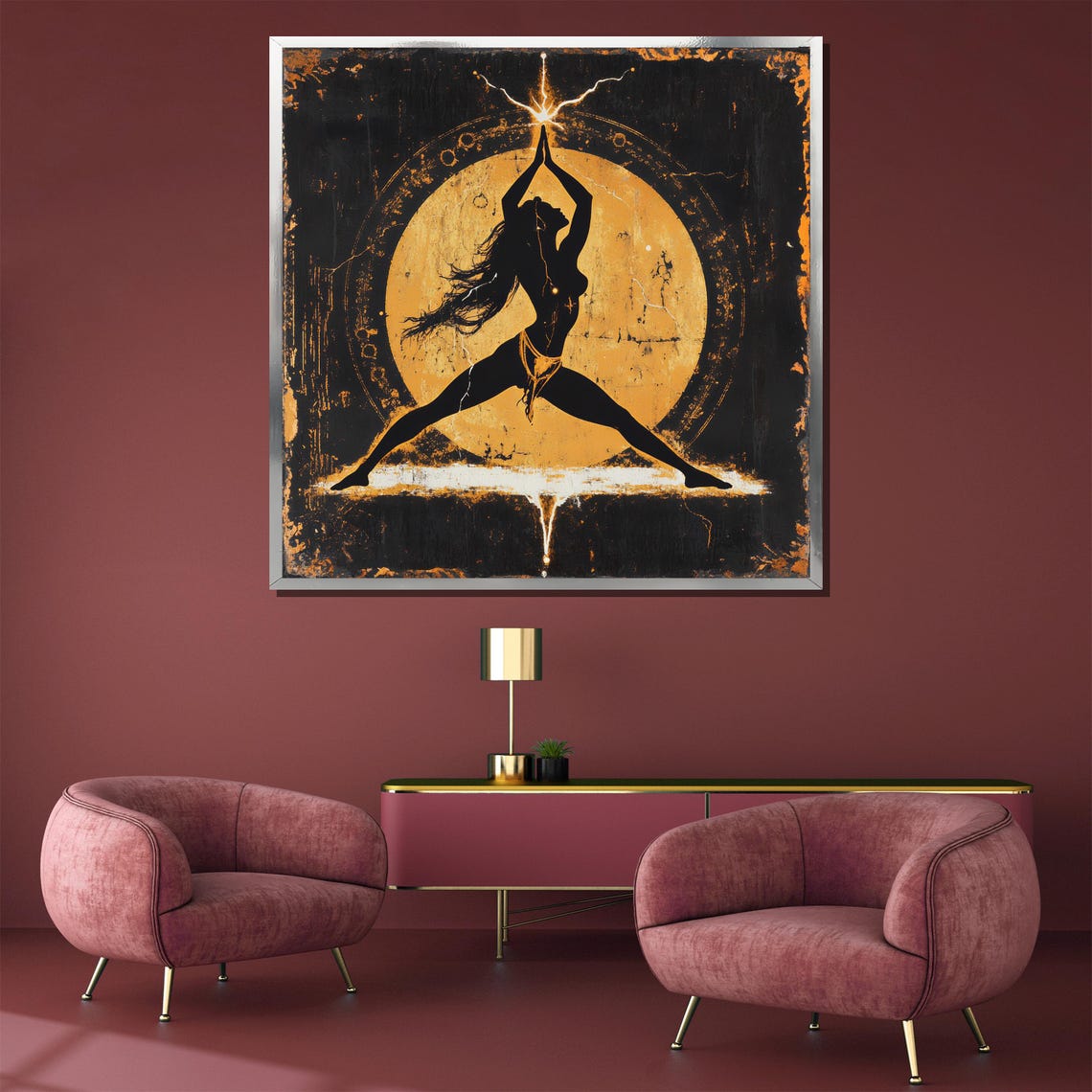 Golden Warrior Yoga Pose Sunburst Black Gold Spiritual Wall Poster - Image 3