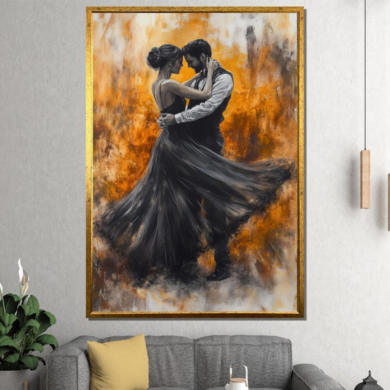 Elegant Couple Dance Painting Black And Gold Wall Art Gift For Romance And Sophisticated Home Decor