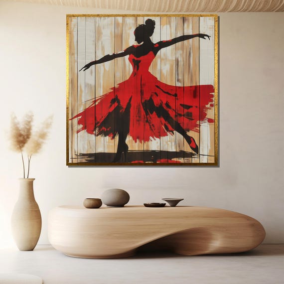Abstract Flamenco Dancer Painting Red Dress Dance Wall Art And Unique Gift For Art And Dance Enthusiasts