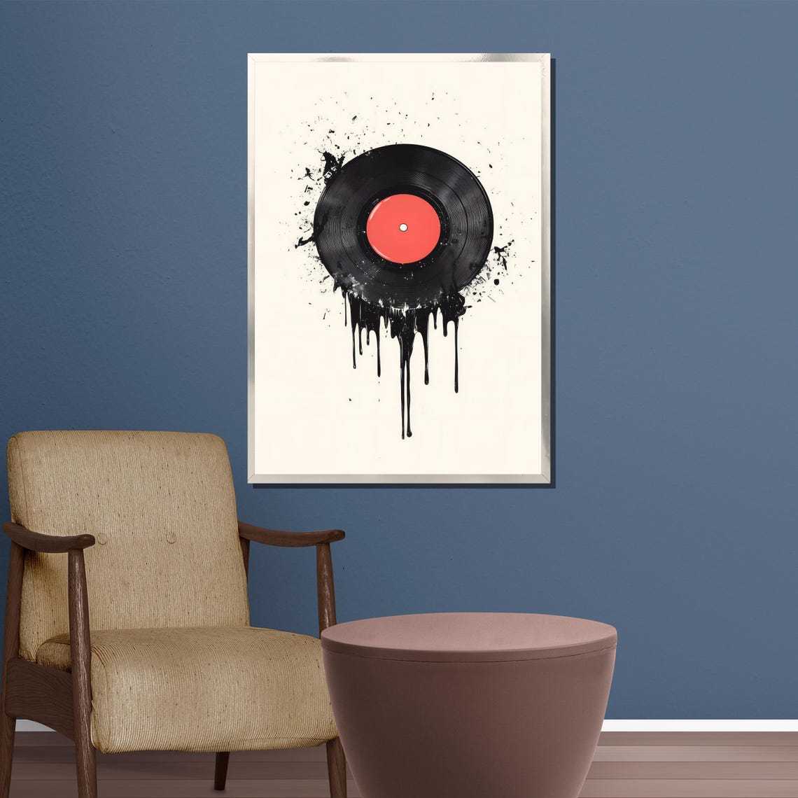Melting Vinyl Record With Black Paint Drips Bold Music Art Poster - Image 3