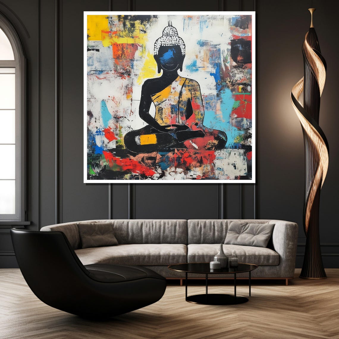 Colorful Abstract Buddha Silhouette Modern Spiritual Art Poster - Image 2