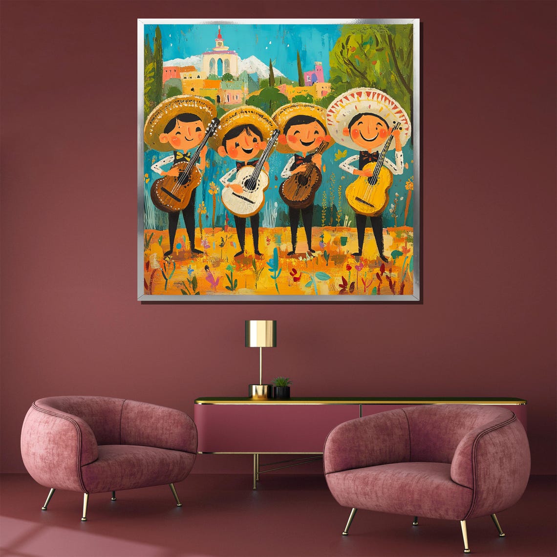 Cheerful Mariachi Kids Band in Sombreros Folk Style Festive Poster - Image 3
