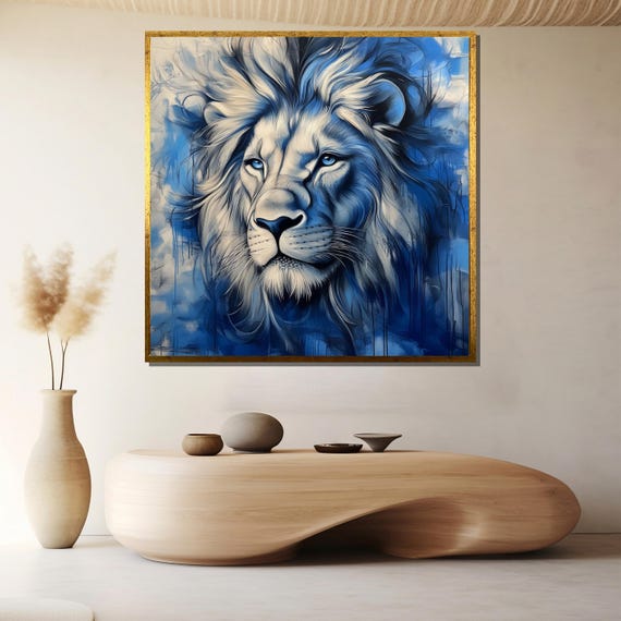 Majestic Blue Lion Painting Bold And Unique Gift For Animal Art Enthusiasts