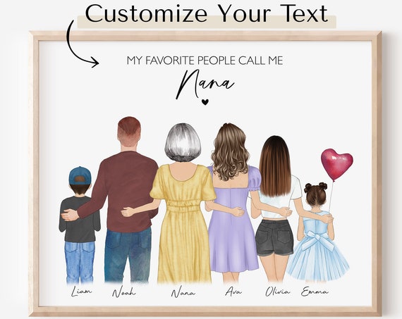 Mothers Day Gift For Nana Personalized Grandma Birthday Gift From Grandkids Grandparents Grandchildren Custom Wall Art Family Portrait Print