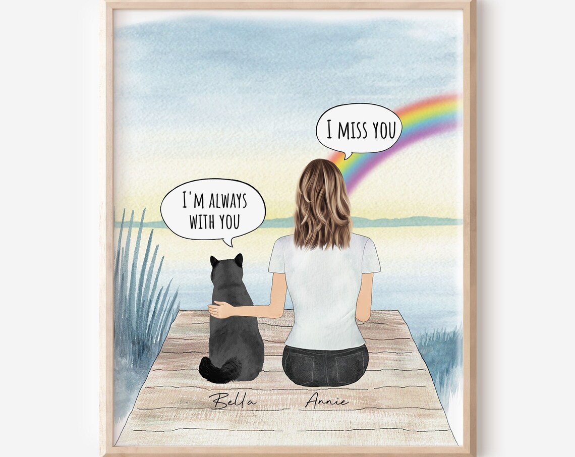 Personalized Cat Memorial Portrait, Sympathy Art Print