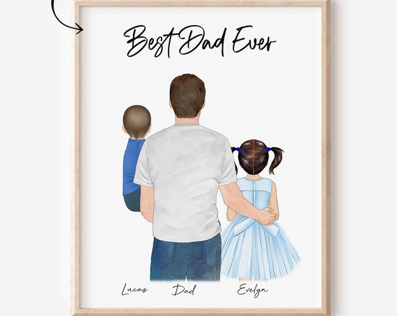Personalized Daddy Gift From Wife Family Portrait Birthday Gifts For Husband Dad From Daughter Son Best Dad Ever Daddytoddler Art Print