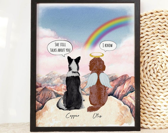 Dog Memorial Rainbow Bridge Print Personalized Multiple Pet Custom Portrait Remembrance Pet Loss Sympathy Gift They Still Talk About You