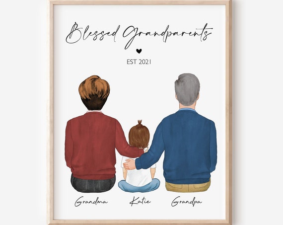Personalized Mothers Day Gift For Grandparents Wall Art With Grandkids Grandma Grandpa From Grandchildren Custom Family Art