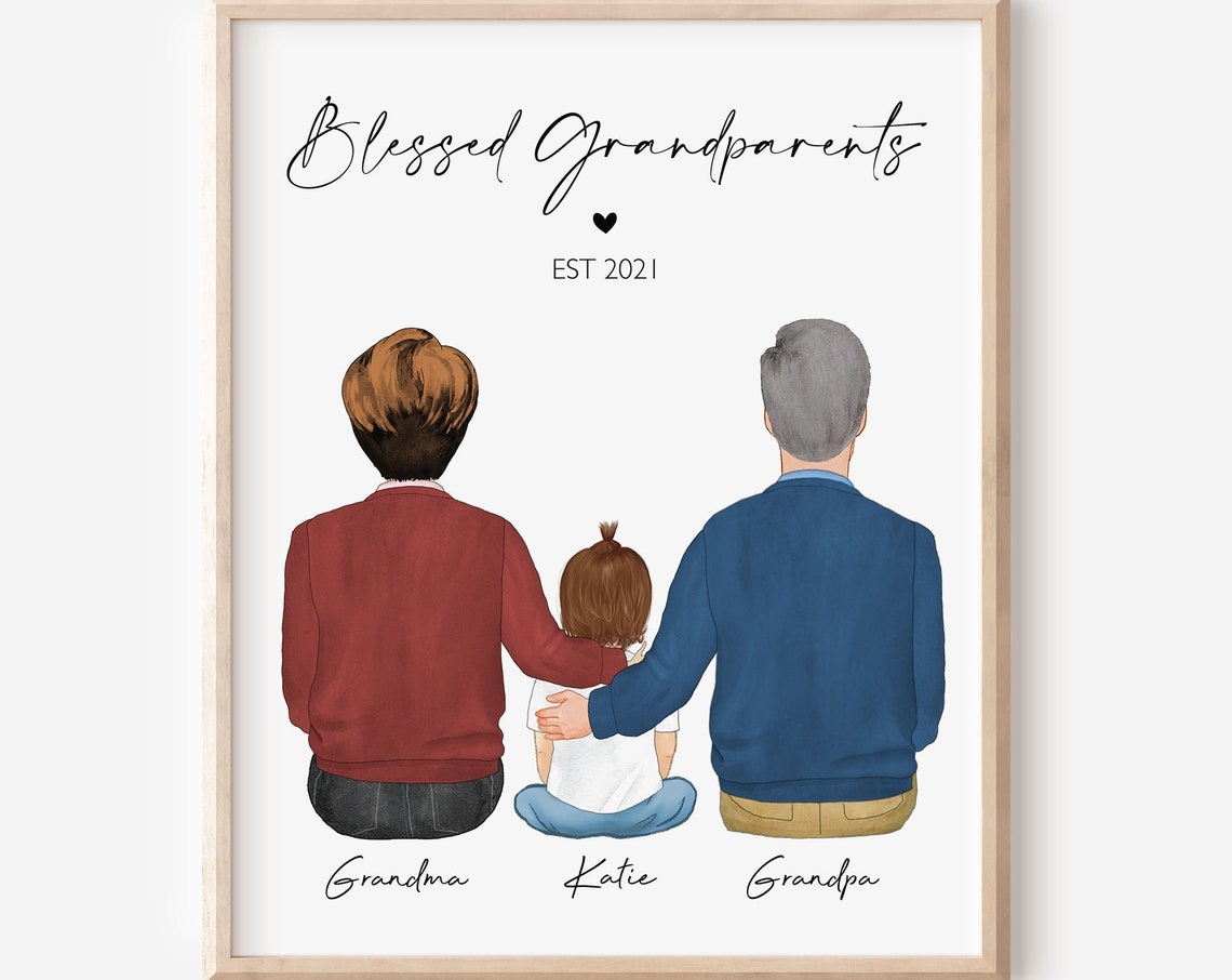 Personalized Mothers Day Gift For Grandparents Wall Art With Grandkids Grandma Grandpa From Grandchildren Custom Family Art