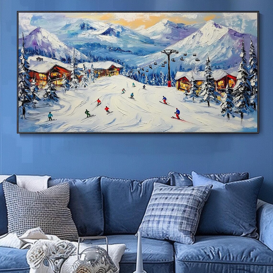 Sunny Ski Resort Slopes Chairlift Alpine Snowy Peaks Art Poster