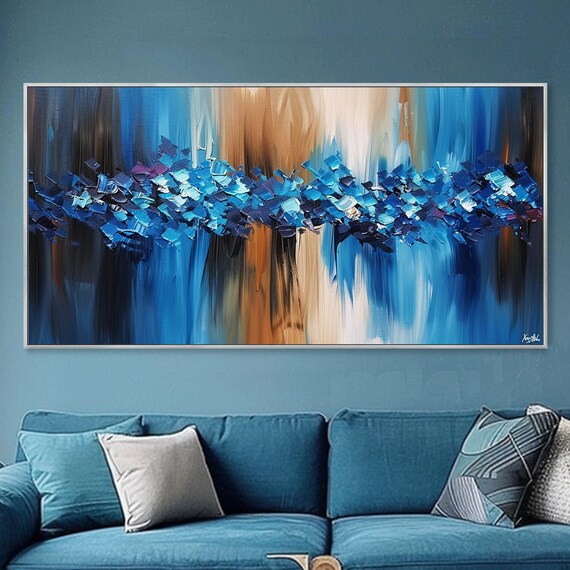 Blue Abstract Crystal Horizon Palette Knife Textured Modern Art Poster
