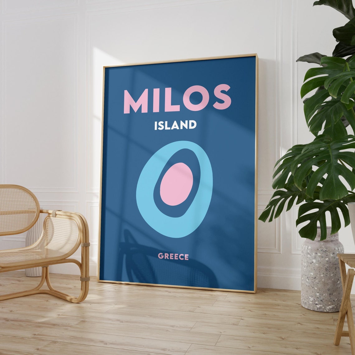 Milos Island Greece Blue Abstract Oval Minimalist Travel Poster