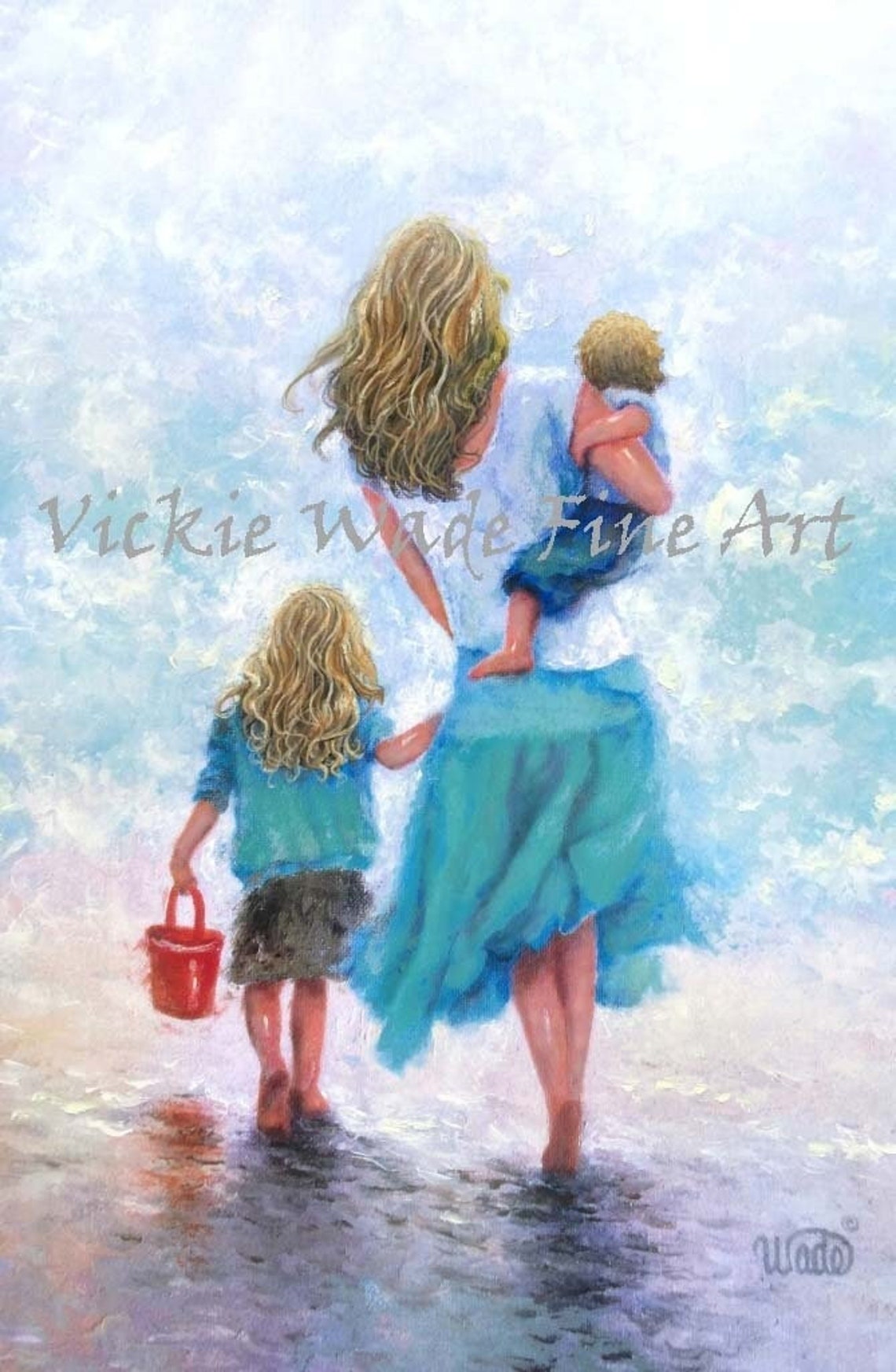 Mother Art Print Beach Mother Wall Art Mother Painting Mom Beach Art Beach Mom Blue Big Sister Little Brother Vickie Wade Art