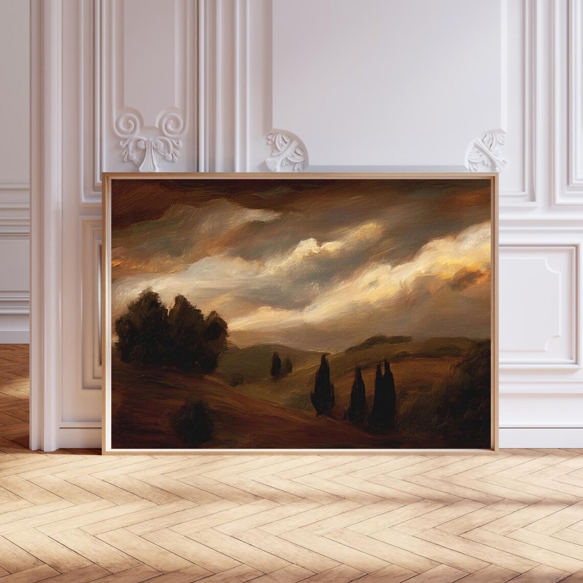 Moody Landscape Art Print, Tuscan Style Countryside