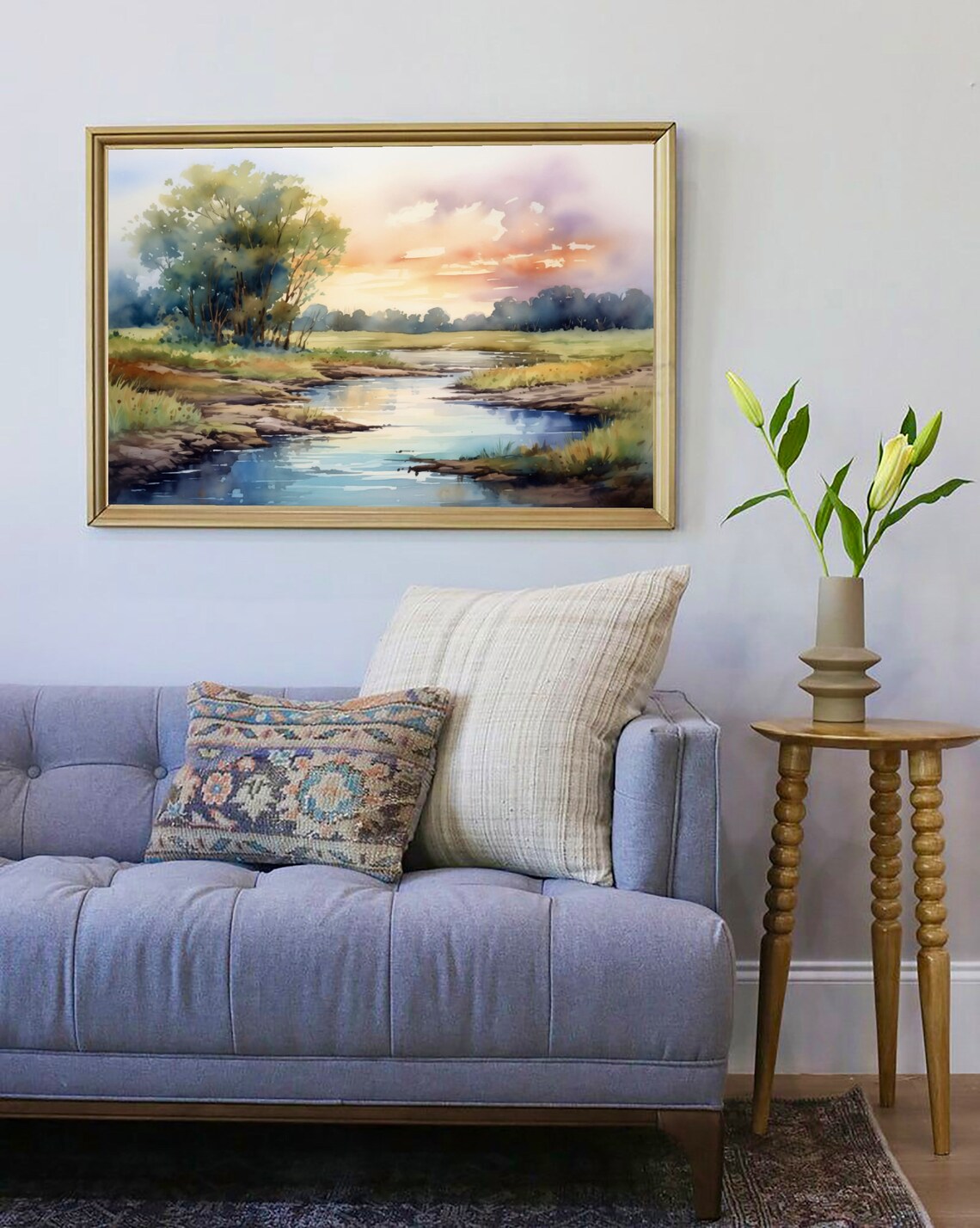 Platte River Nebraska Landscape Watercolor Art Print - Image 3