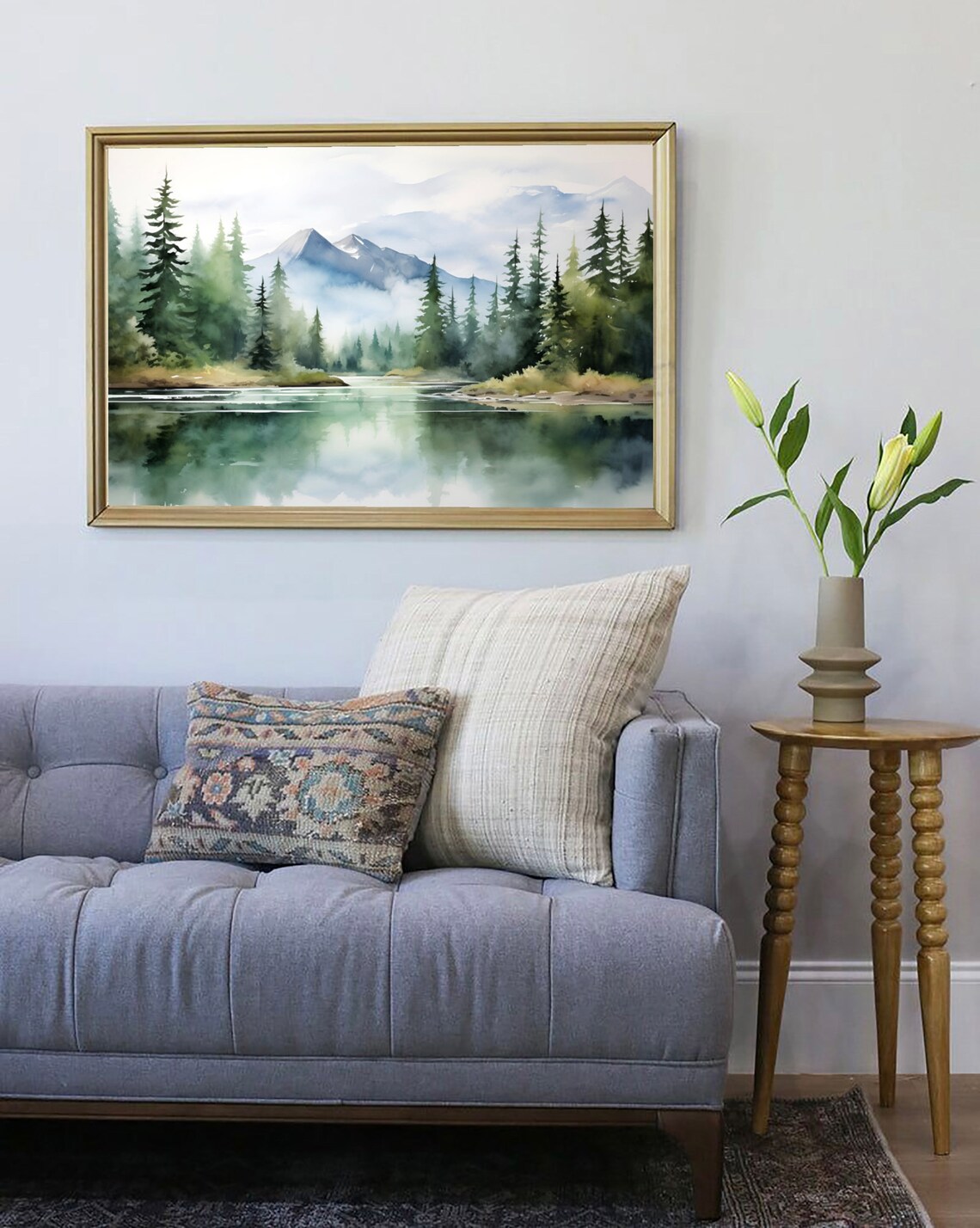 Lake Lure Appalachian Misty Lake Forest Peak Watercolor Poster - Image 2