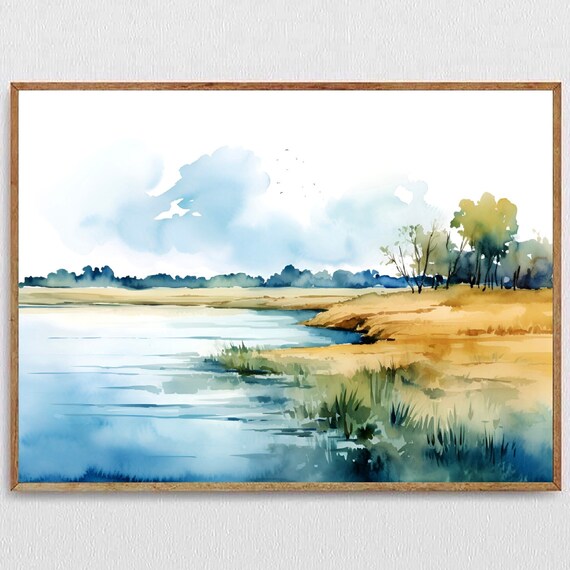 Red River North Dakota Golden Prairie River Watercolor Panoramic Poster