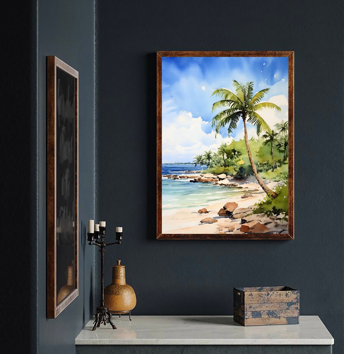 Playa Del Carmen Mexico Palm Tree Turquoise Beach Watercolor Poster - Image 2