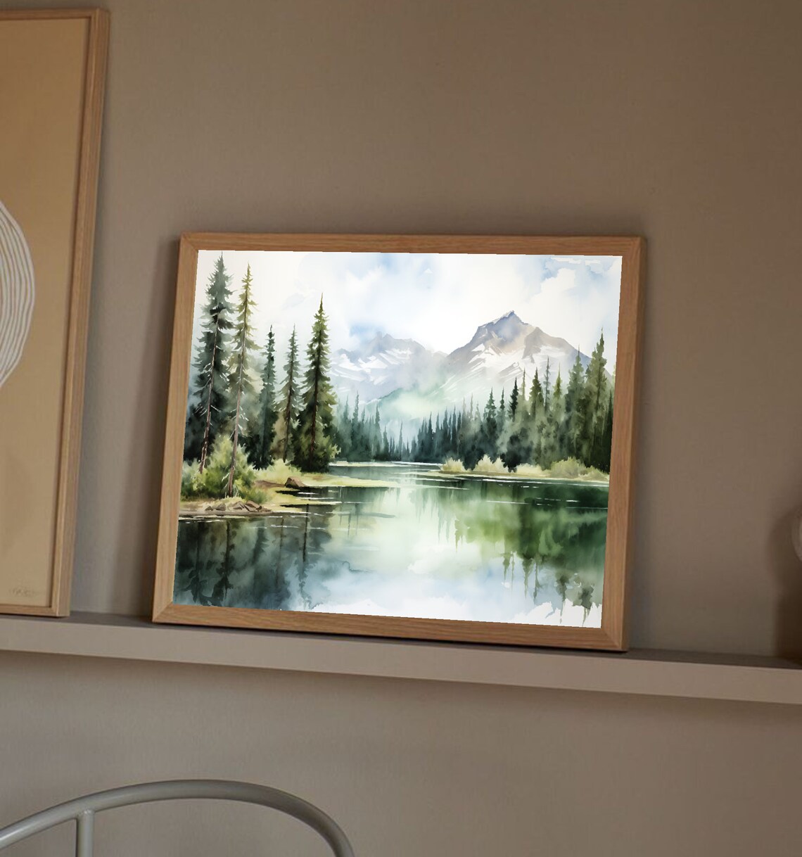 Santeetlah Lake North Carolina Misty Pines Watercolor Landscape Poster - Image 3