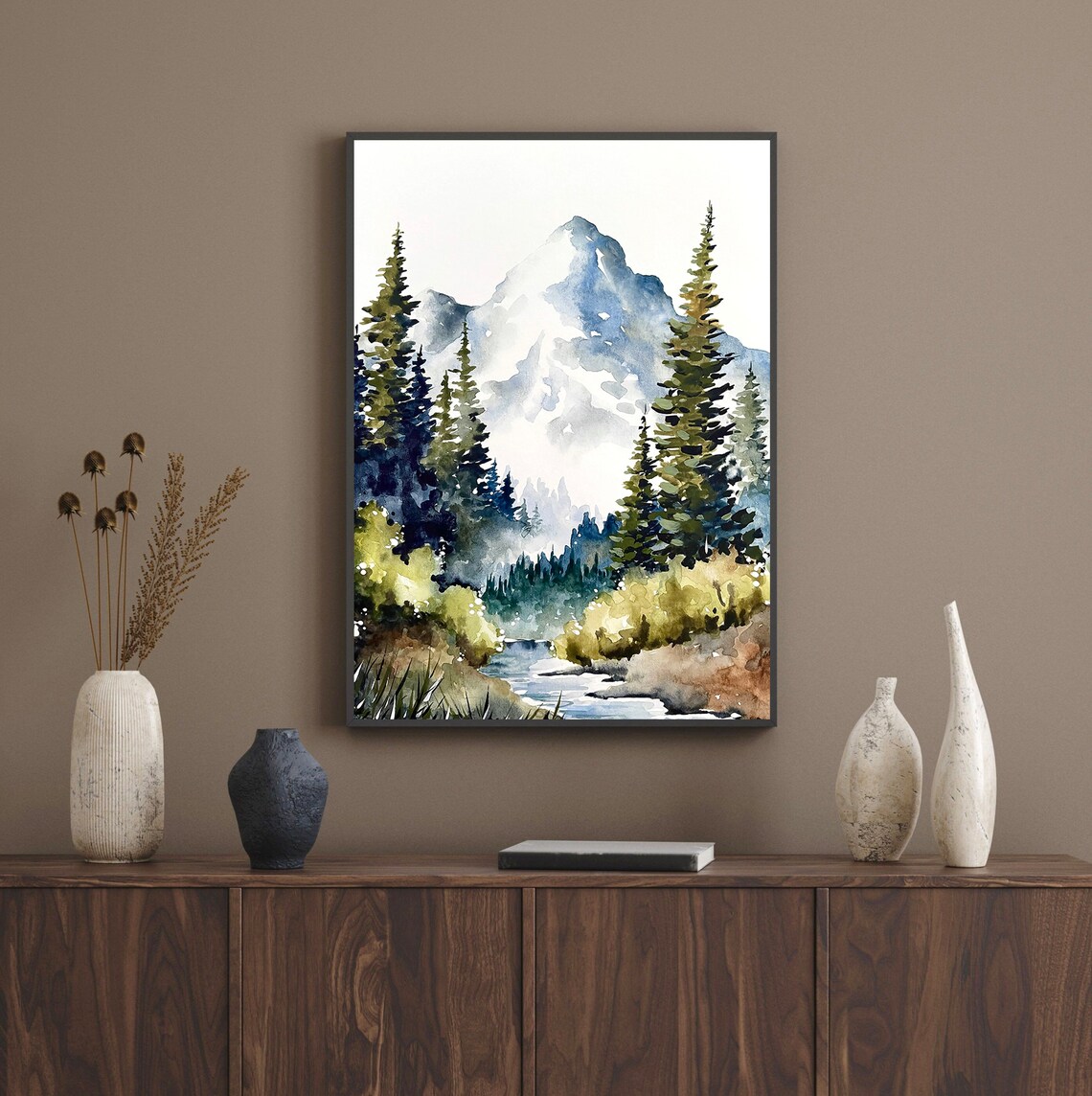 Mountain River Idaho Watercolor Landscape Art Print - Image 3