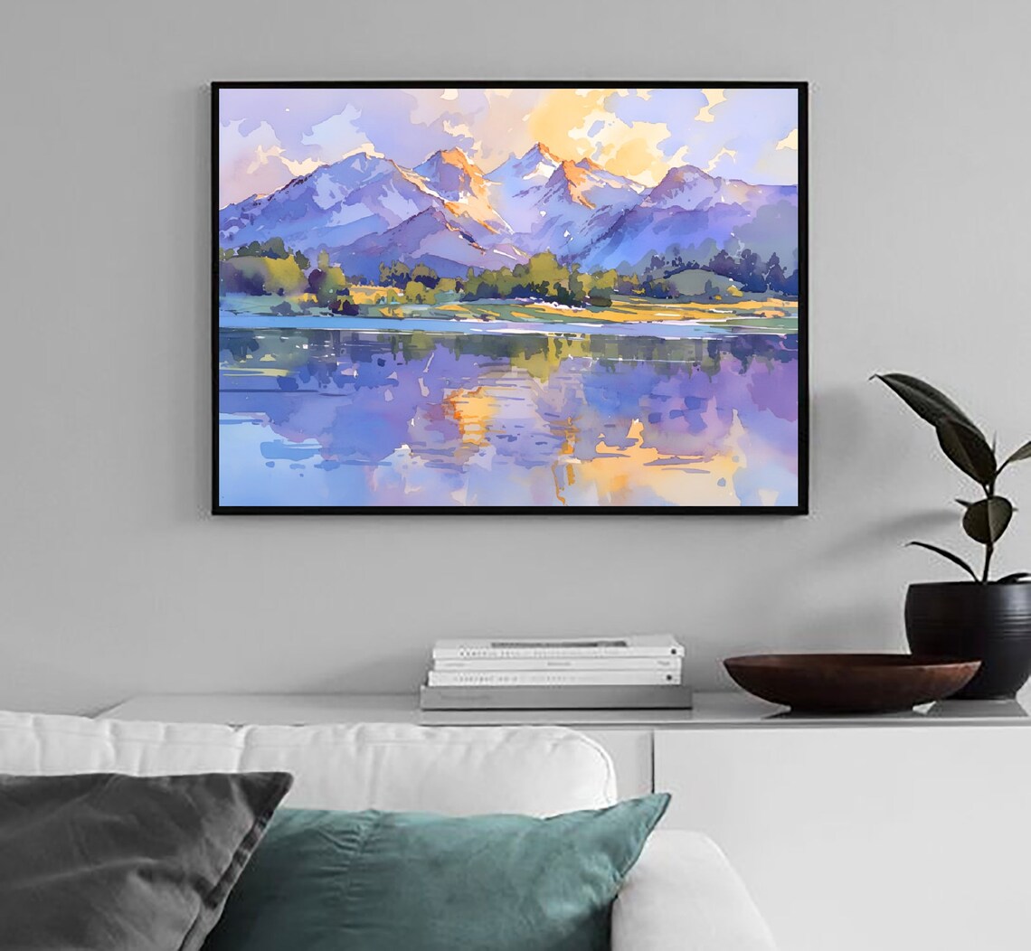 Mount Timpanogos Sunrise Lake Reflection Watercolor Utah Art Poster - Image 2
