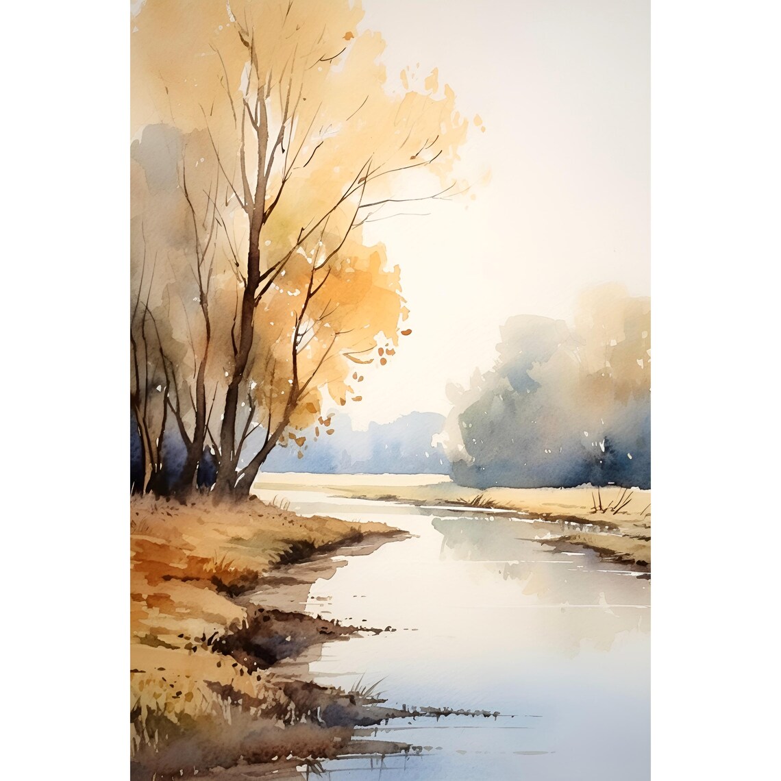 Cuyahoga River Ohio Autumn Trees Misty River Watercolor Poster