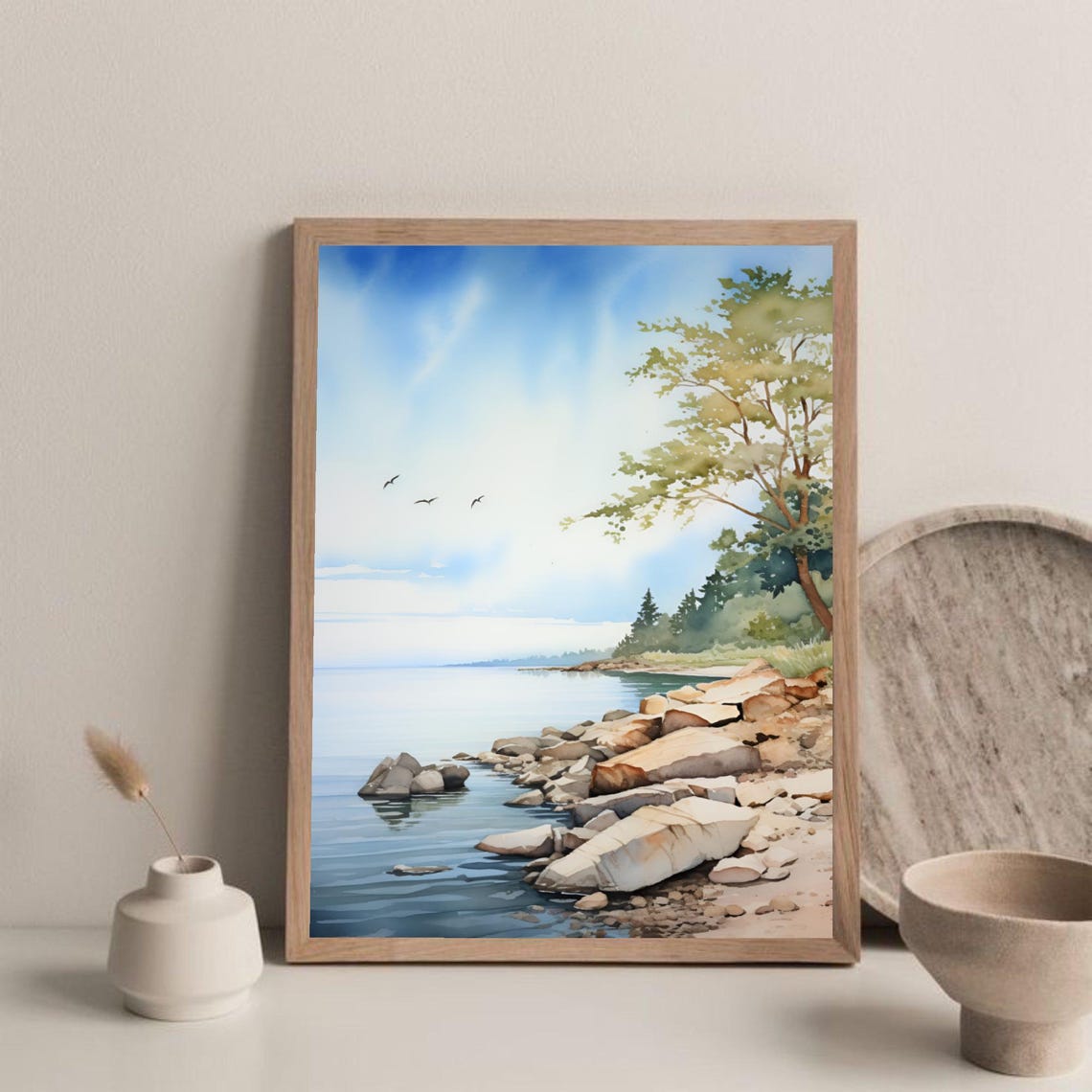 St Lawrence River New York Rocky Shore Watercolor Landscape Poster - Image 2