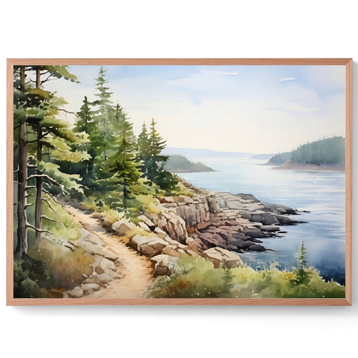 Mount Desert Island Watercolor Art Print, Acadia Maine