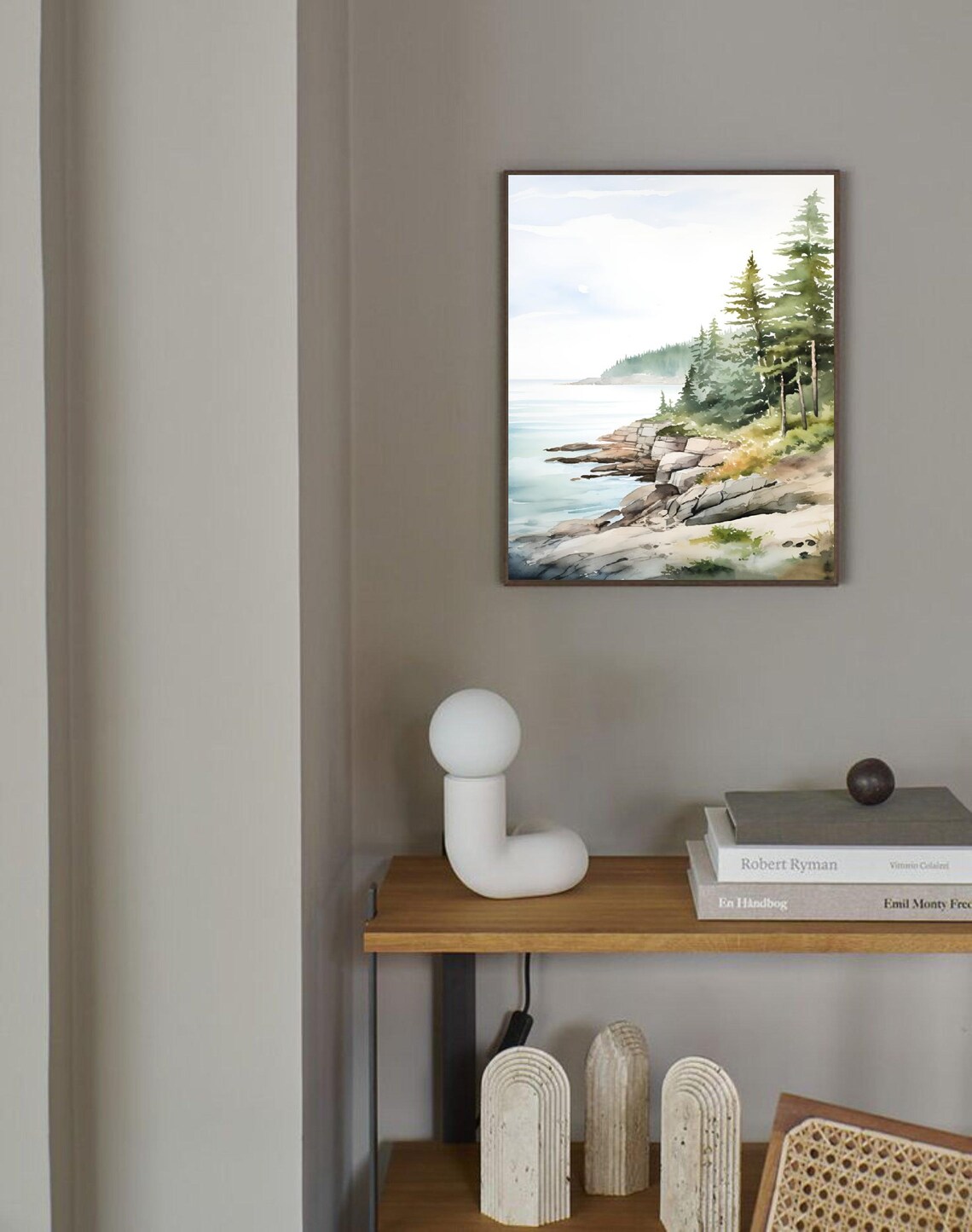 Lake Michigan North Shore Pine Rocky Shoreline Watercolor Poster - Image 2