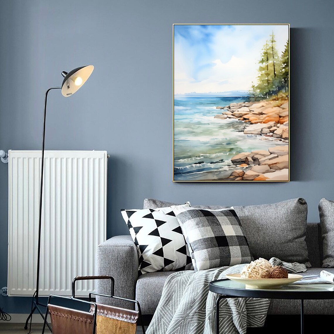 Lake Ontario Michigan Waves Rocks Pine Trees Watercolor Poster - Image 4