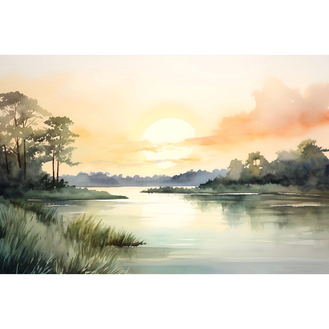 Pelican Lake Minnesota Watercolor Sunrise Landscape Art Print