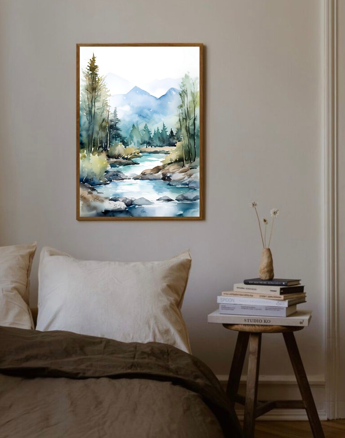 Rocky Mountain Pine River Watercolor Wilderness Landscape Art Poster - Image 3