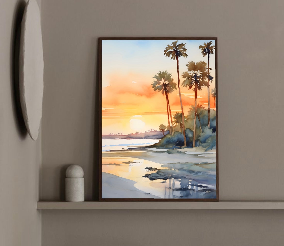 Panama City Beach Florida Sunset Palm Trees Watercolor Poster - Image 2