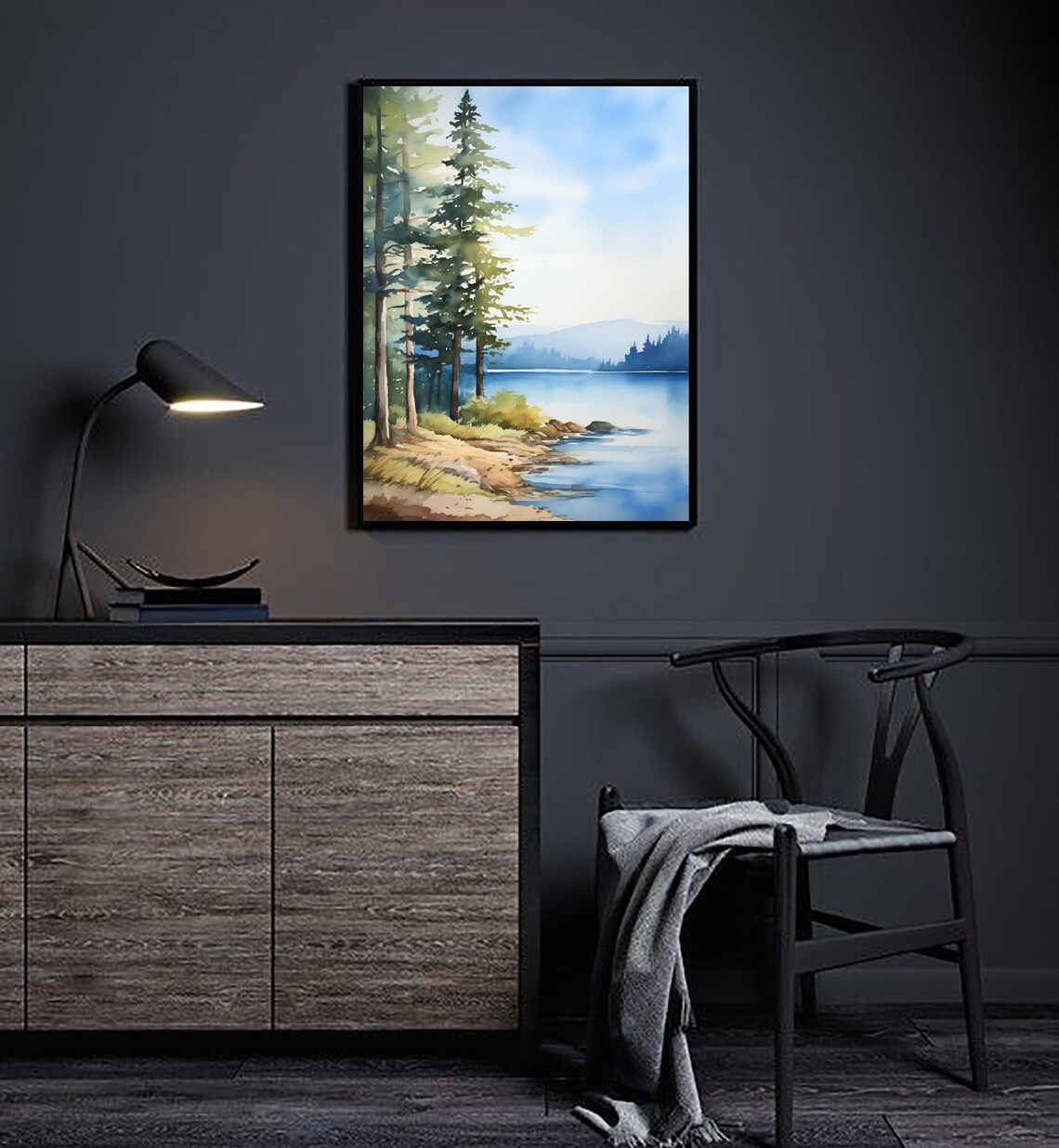 Wateree River South Carolina Pine Shore Watercolor Landscape Poster - Image 4