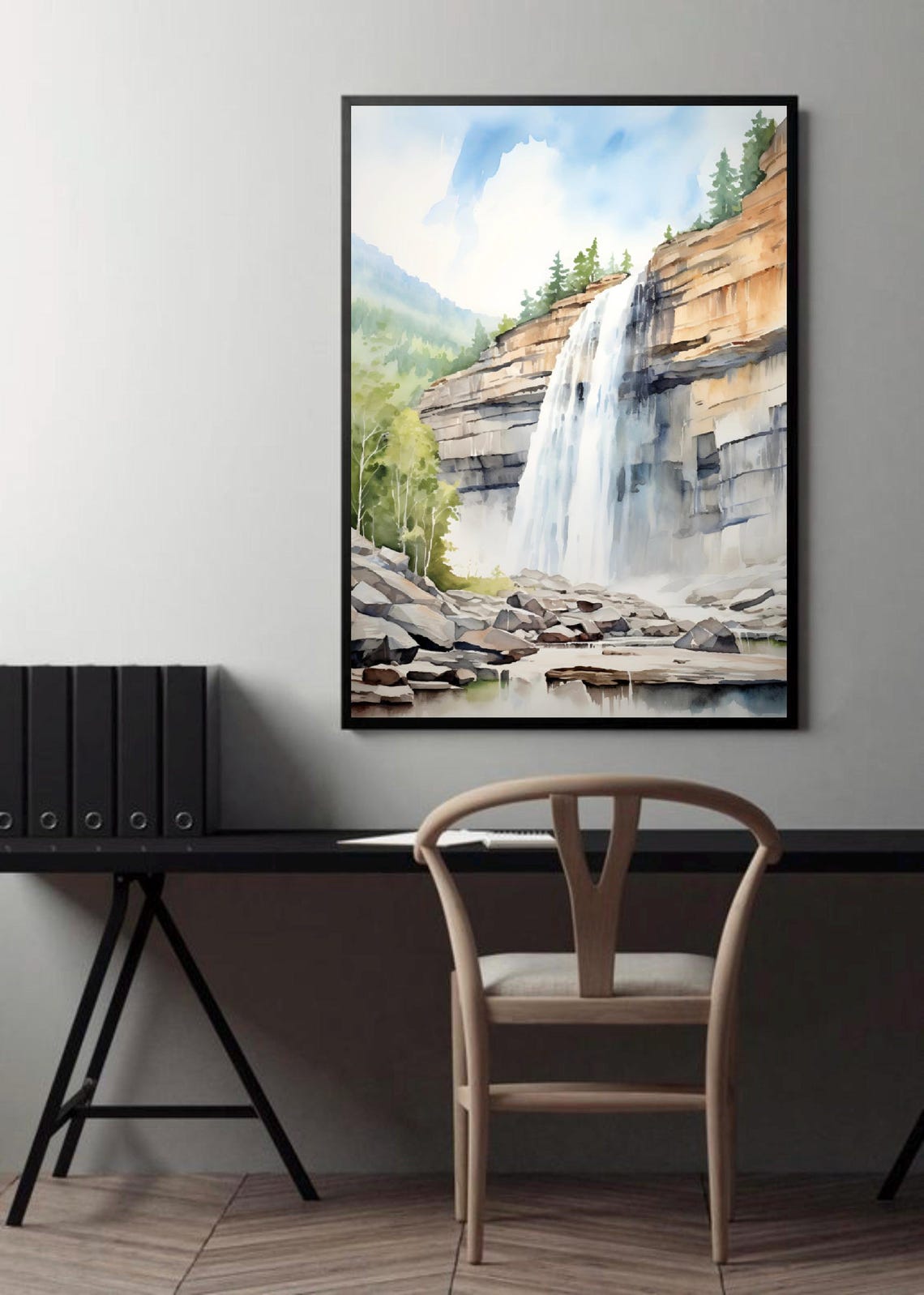 Bridal Veil Falls Utah Waterfall Cliff Watercolor Landscape Poster - Image 4