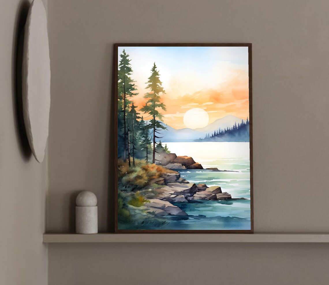 Bear River Watercolor Mountain Landscape Art Print - Image 4