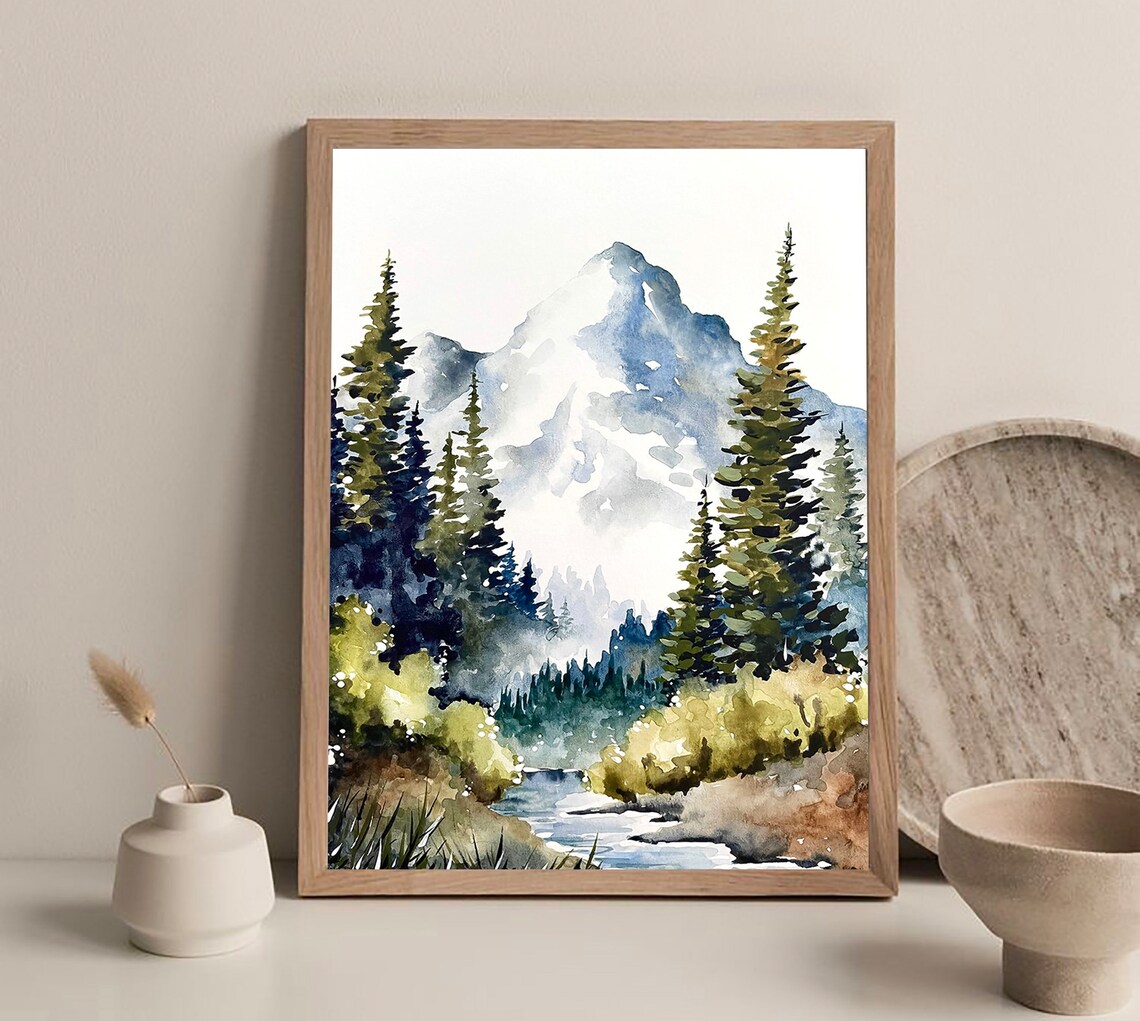 Mountain River Idaho Watercolor Landscape Art Print - Image 2