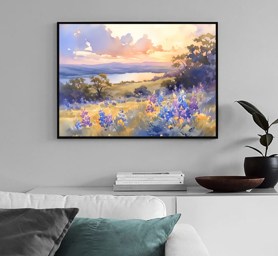 Trinity River Texas Sunset Bloom Wildflowers Watercolor Poster - Image 4