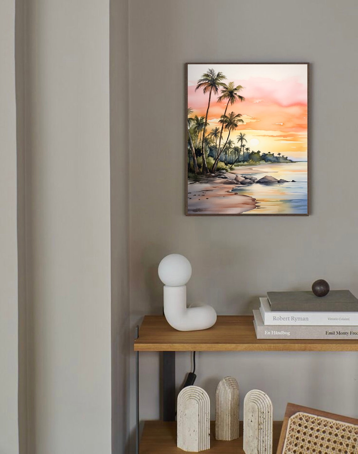 Hollywood Beach Florida Palm Trees Pink Sunset Watercolor Poster - Image 3