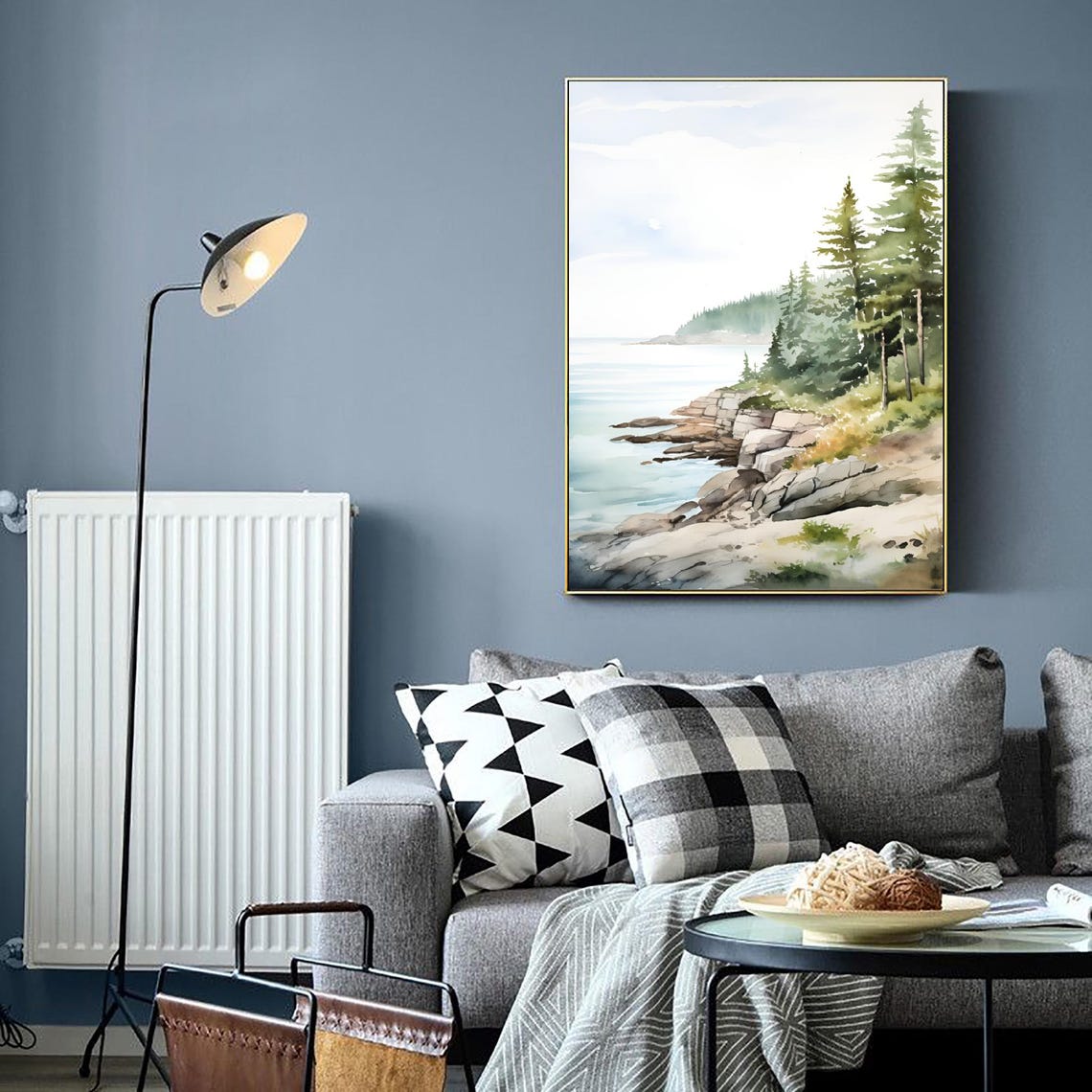 Lake Michigan North Shore Pine Rocky Shoreline Watercolor Poster - Image 3