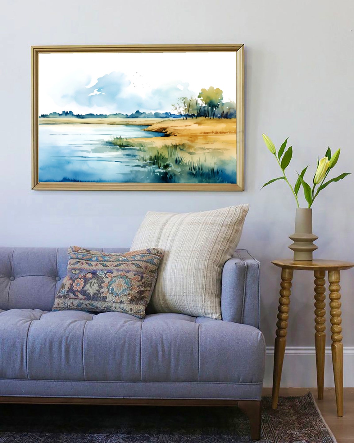 Red River North Dakota Golden Prairie River Watercolor Panoramic Poster - Image 4