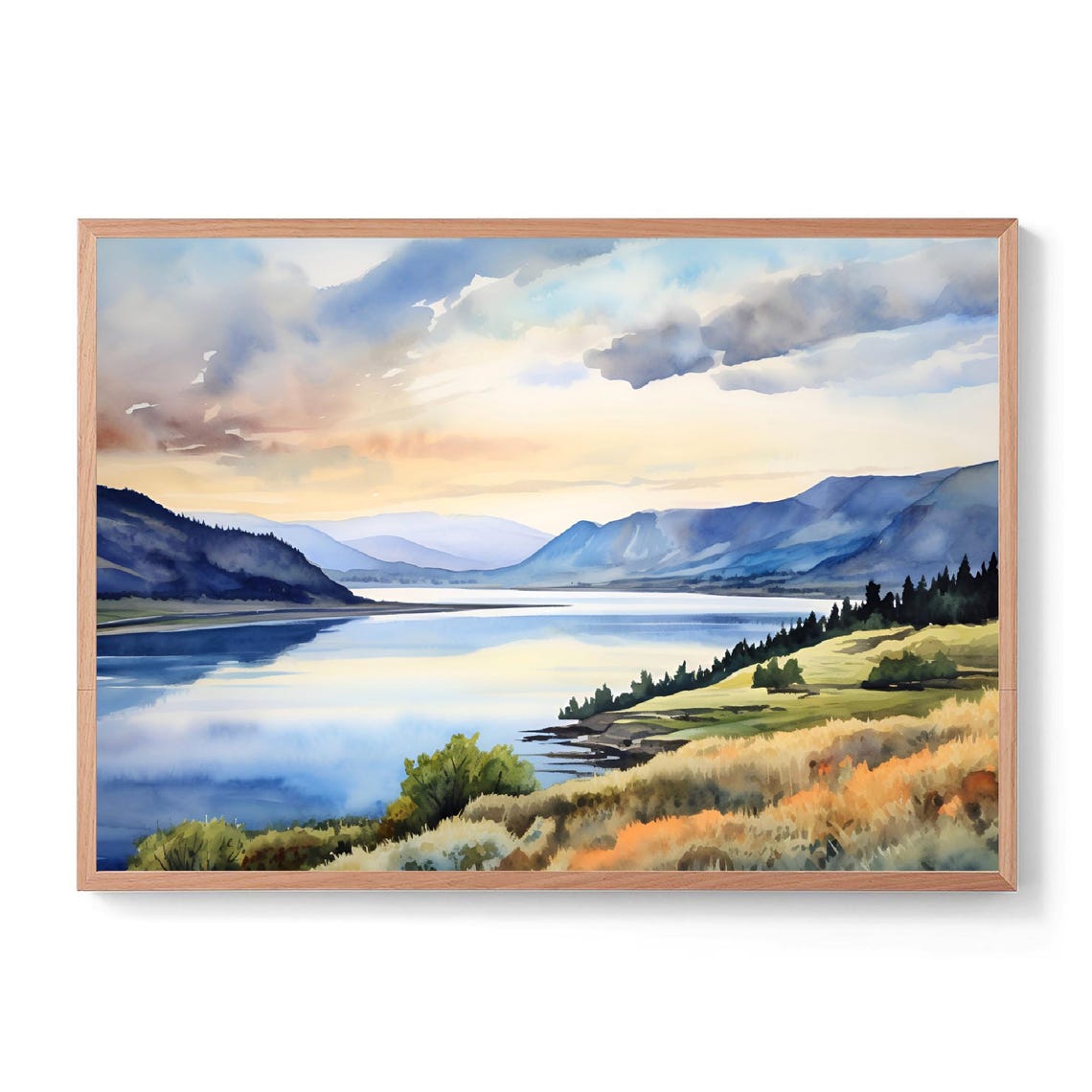 Columbia River Oregon Sunset Valley Hills Sky Watercolor Poster - Image 3