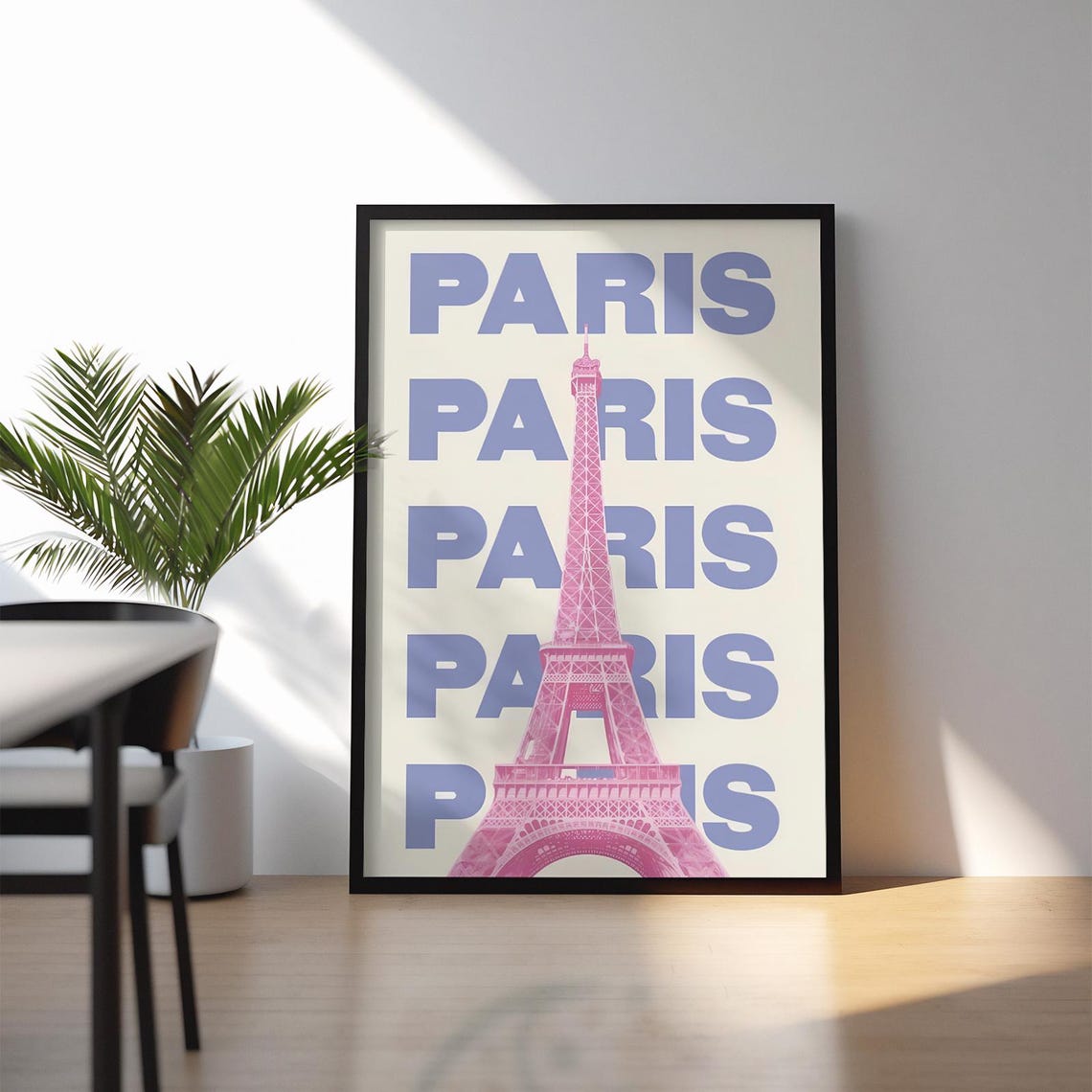 Pink Eiffel Tower Paris Repeated Typography Travel City Poster